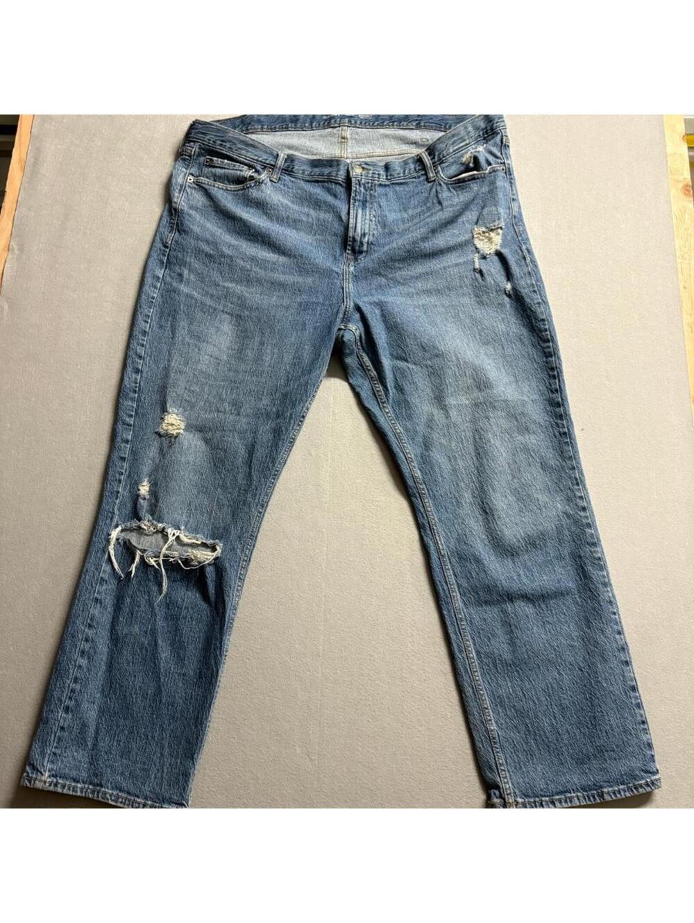 Old Navy Built-In Flex Straight Jeans Mens 46x32 Blue Distressed Ripped Denim